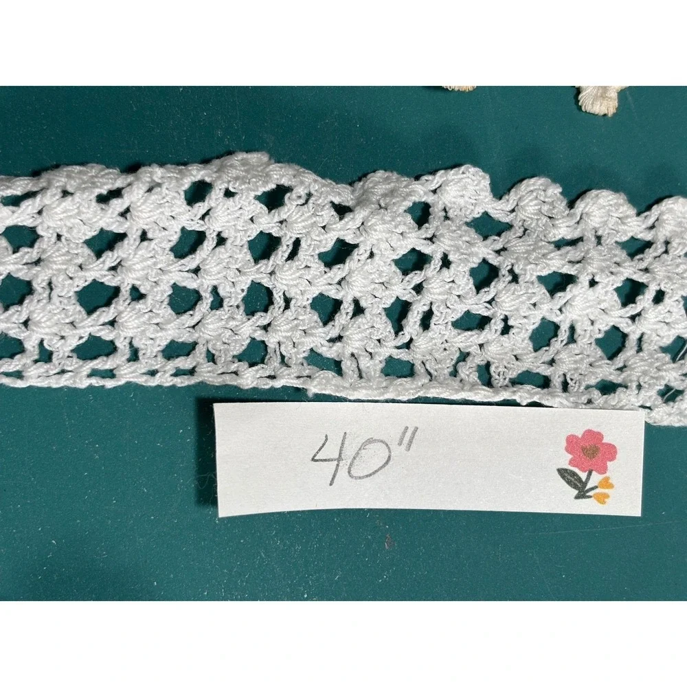 Vintage‎ White Crochet Lace Trim Lot 6pc Heart Satin Ribbon Junk Journal Sewing